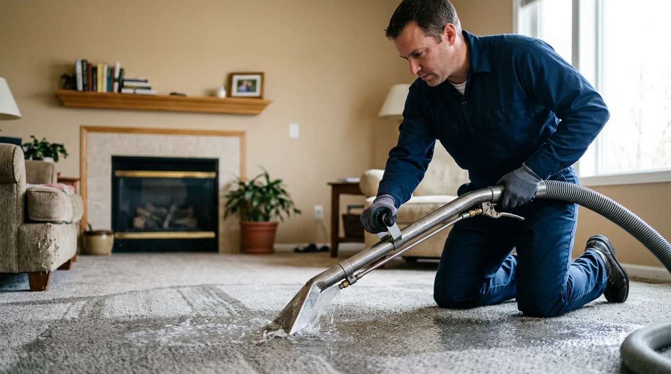 Water damage restoration technician working near Risco, MO